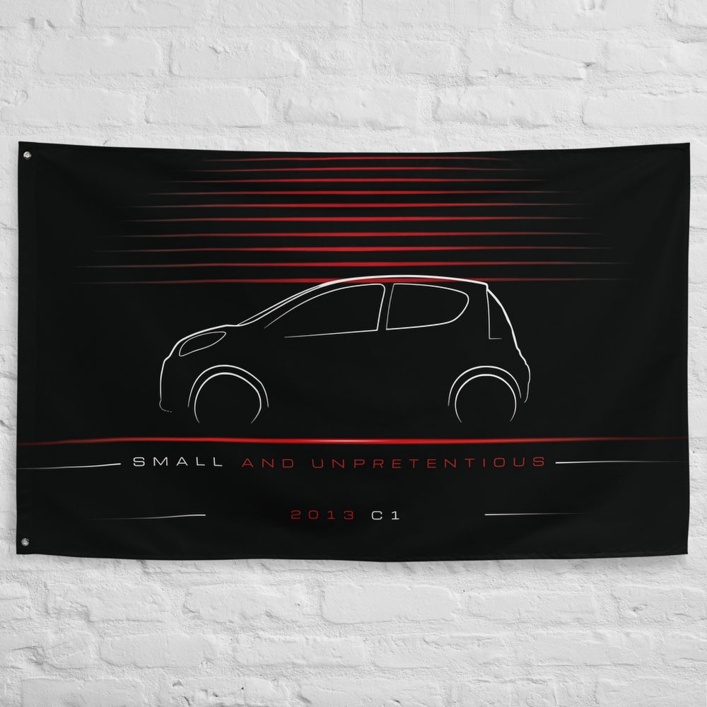 Citroen C1 2013 car silhouette flag - White Brick Wall