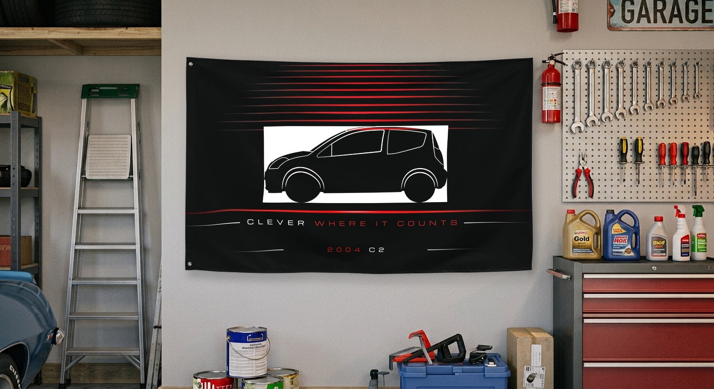 Citroen C2 2004 car silhouette flag - Garage Wall