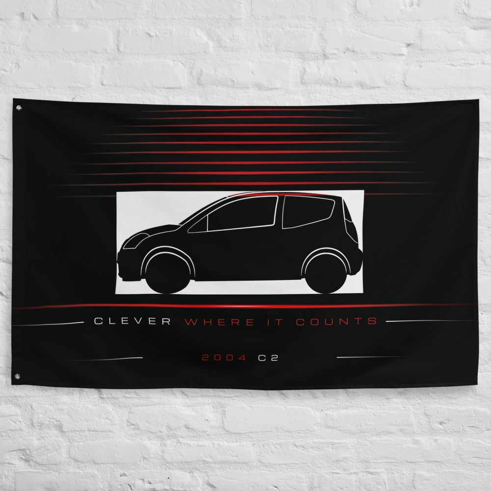 Citroen C2 2004 car silhouette flag - White Brick Wall