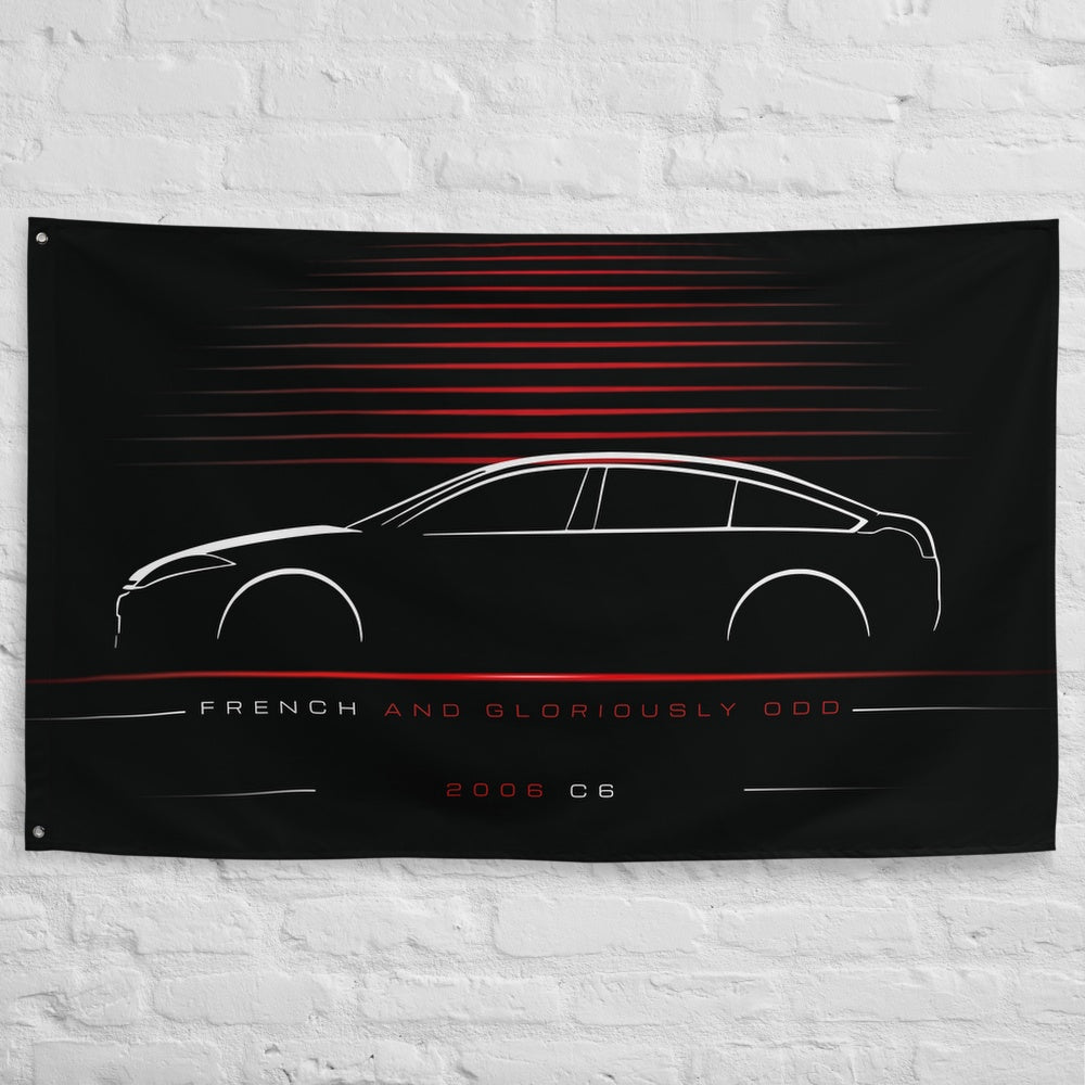 Citroen C6 2006 car silhouette flag - White Brick Wall