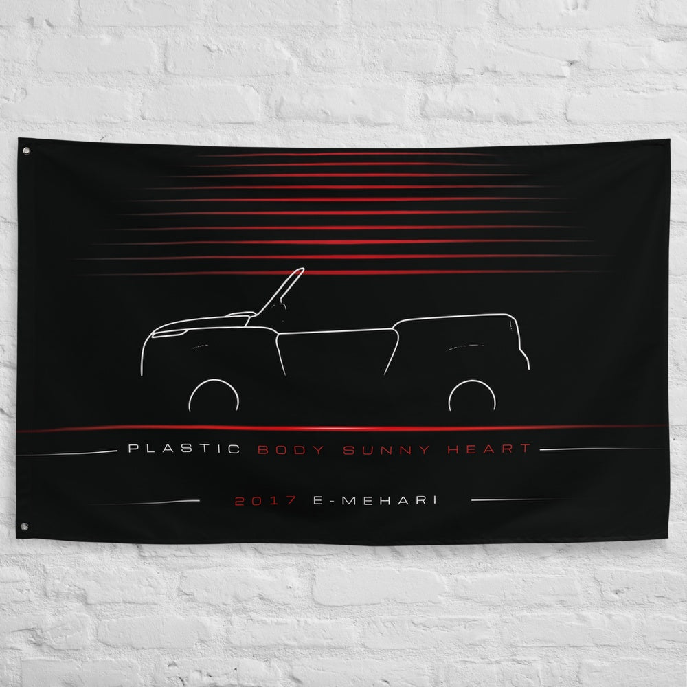 Citroen e-Mehari 2017 car silhouette flag - White Brick Wall