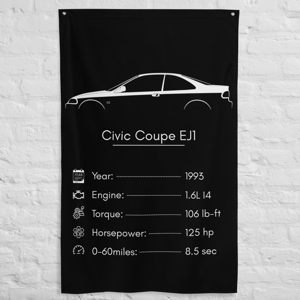 Honda Civic Coupe EJ1 1993 car silhouette spec flag - White Brick Wall