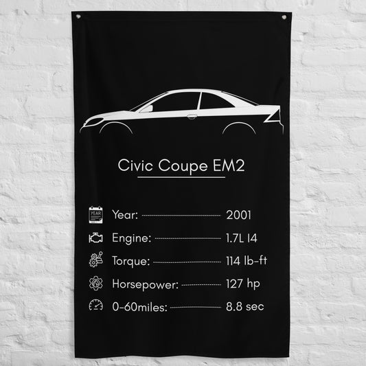 Honda Civic Coupe EM2 2001 car silhouette spec flag - White Brick Wall