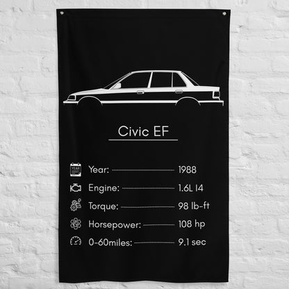 Honda Civic EF 1988 car silhouette spec flag - White Brick Wall