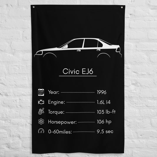 Honda Civic EJ6 1996 car silhouette spec flag - White Brick Wall
