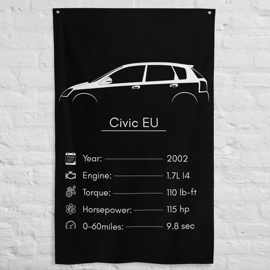 Honda Civic EU 2002 car silhouette spec flag - White Brick Wall