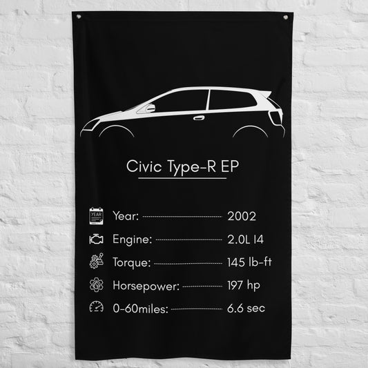 Honda Civic Type-R EP 2002 car silhouette spec flag - White Brick Wall