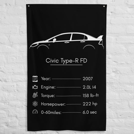 Honda Civic Type-R FD 2007 car silhouette spec flag - White Brick Wall