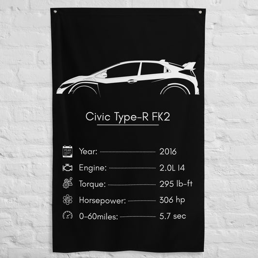 Honda Civic Type-R FK2 2016 car silhouette spec flag - White Brick Wall