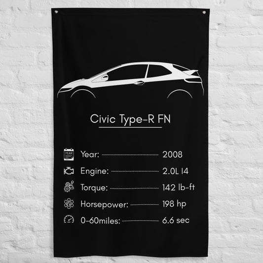 Honda Civic Type-R FN 2008 car silhouette spec flag - White Brick Wall