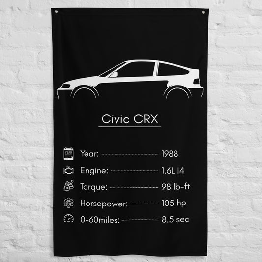 Honda Civic CRX 1988 car silhouette spec flag - White Brick Wall
