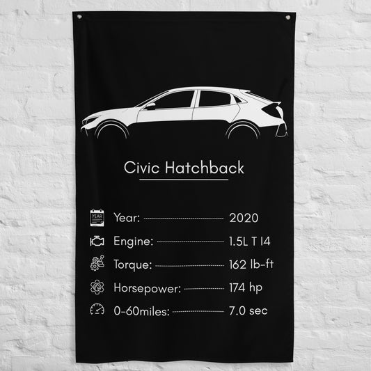 Honda Civic Hatchback 2020 car silhouette spec flag - White Brick Wall