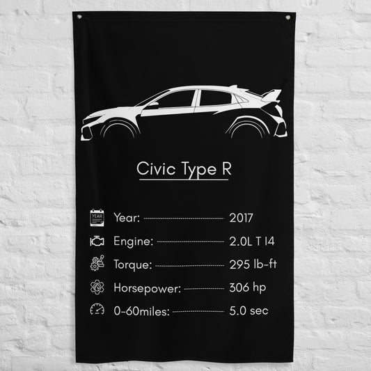 Honda Civic Type R 2017 car silhouette spec flag - White Brick Wall
