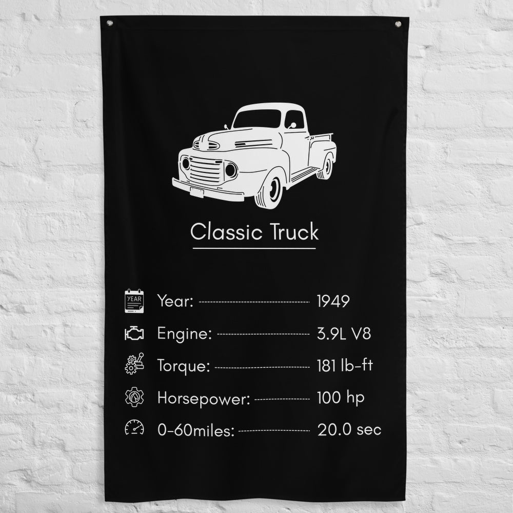 Ford Classic Truck 1949 car silhouette spec flag - White Brick Wall