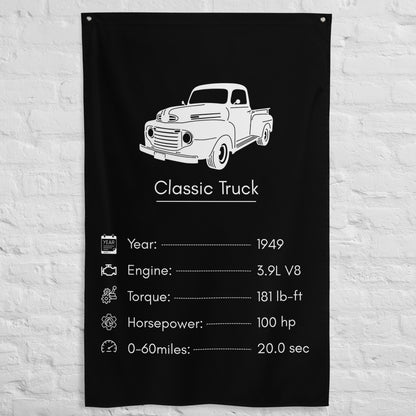 Ford Classic Truck 1949 car silhouette spec flag - White Brick Wall