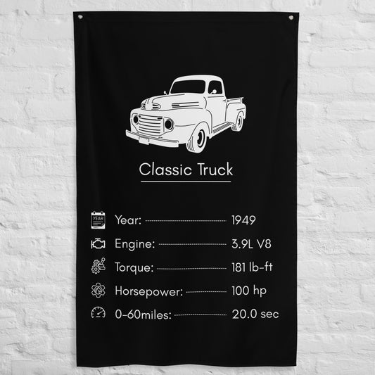 Ford Classic Truck 1949 car silhouette spec flag - White Brick Wall