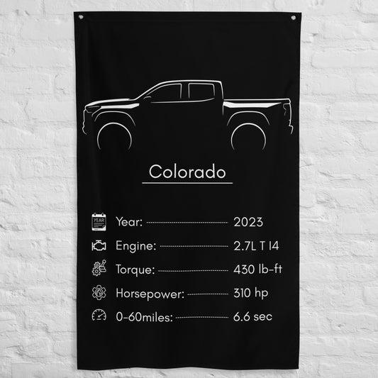 Chevrolet Colorado 2023 car silhouette spec flag - White Brick Wall