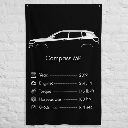 Jeep Compass MP 2019 car silhouette spec flag - White Brick Wall