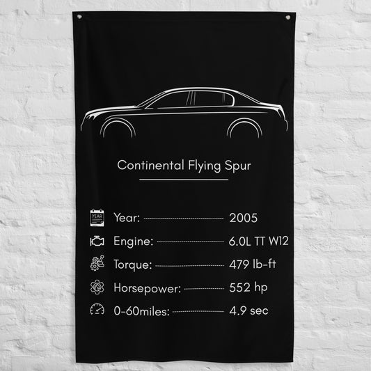 Bentley Continental Flying Spur 2005 car silhouette spec flag - White Brick Wall