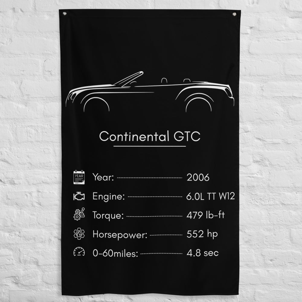 Bentley Continental GTC 2006 car silhouette spec flag - White Brick Wall