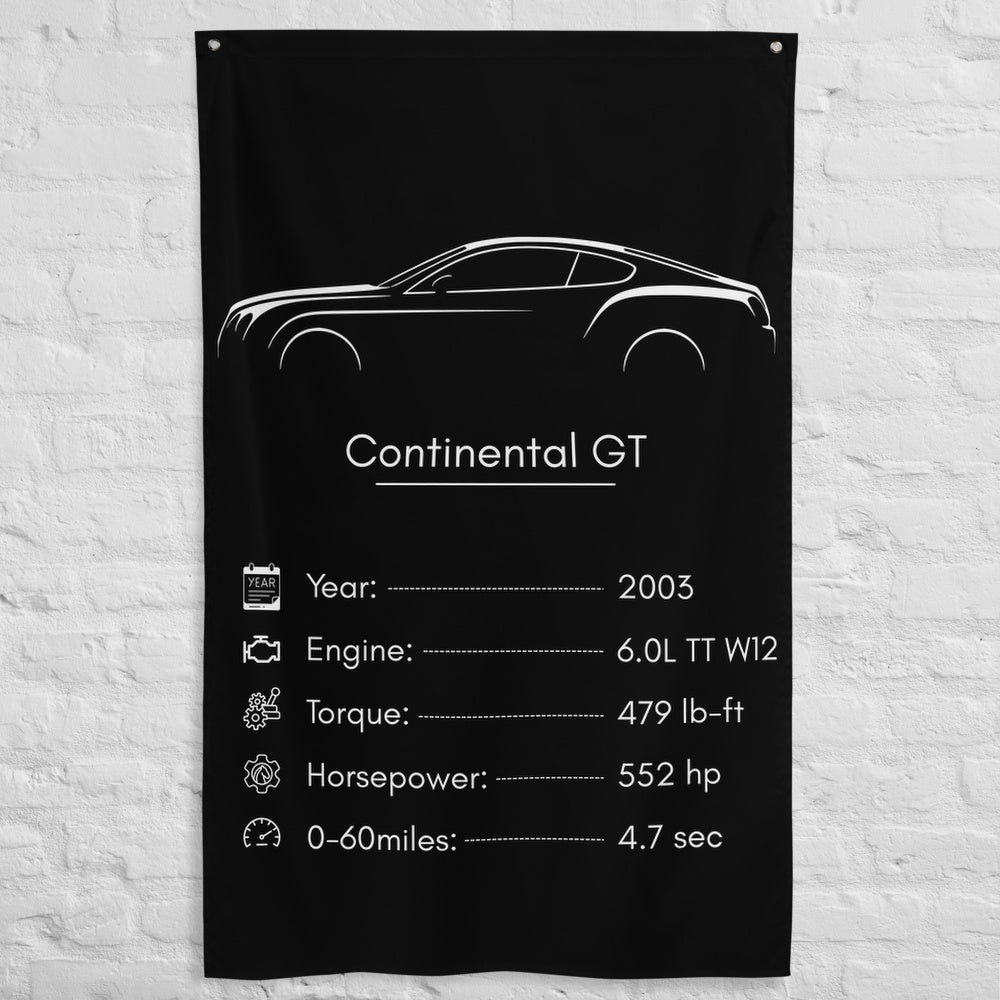 Bentley Continental GT 2003 car silhouette spec flag - White Brick Wall