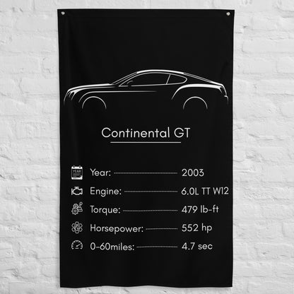 Bentley Continental GT 2003 car silhouette spec flag - White Brick Wall