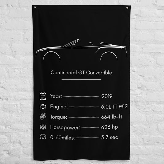 Bentley Continental GT Convertible 2019 car silhouette spec flag - White Brick Wall