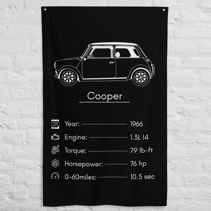 MINI Cooper 1966 car silhouette spec flag - White Brick Wall