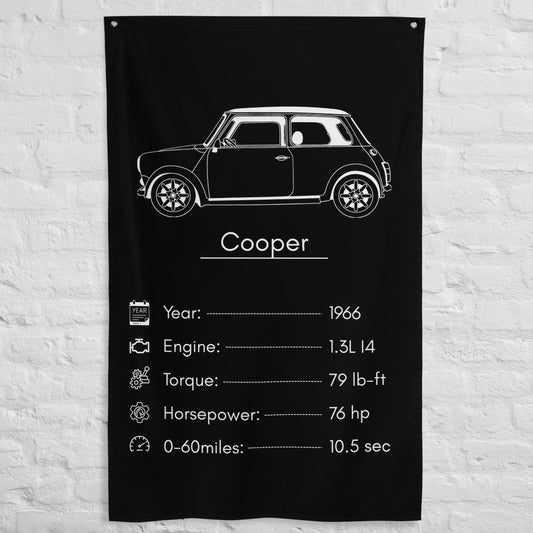 MINI Cooper 1966 car silhouette spec flag - White Brick Wall