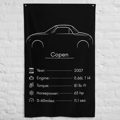 Daihatsu Copen 2007 car silhouette spec flag - White Brick Wall