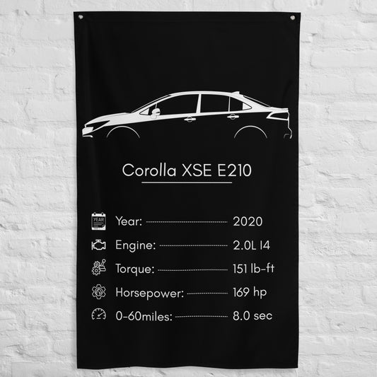Toyota Corolla XSE E210 2020 car silhouette spec flag - White Brick Wall