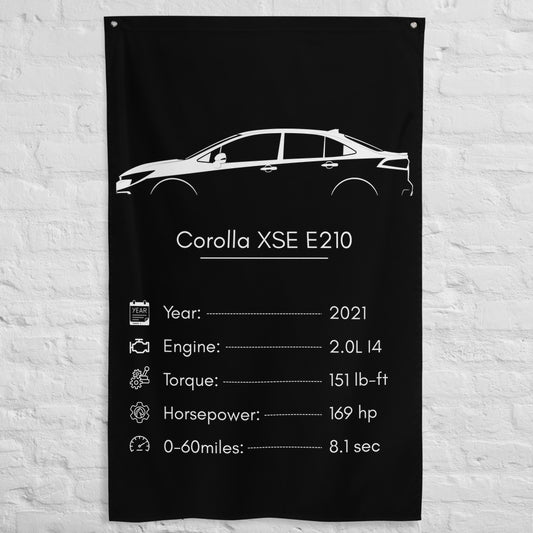 Toyota Corolla XSE E210 2021 car silhouette spec flag - White Brick Wall