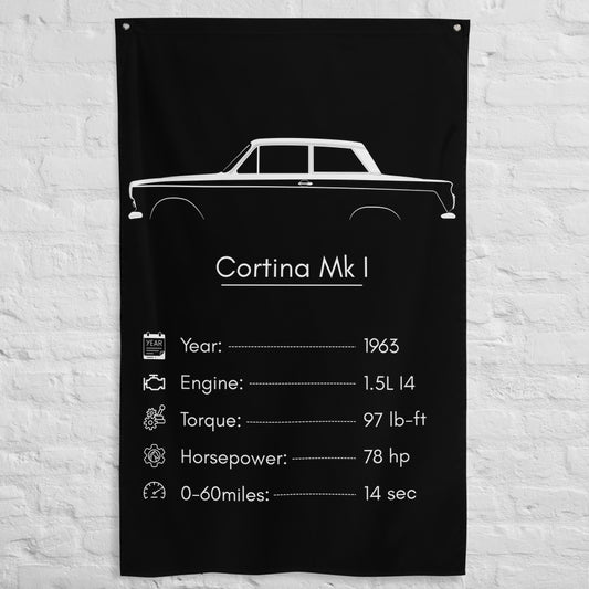Ford Cortina Mk I 1963 car silhouette spec flag - White Brick Wall