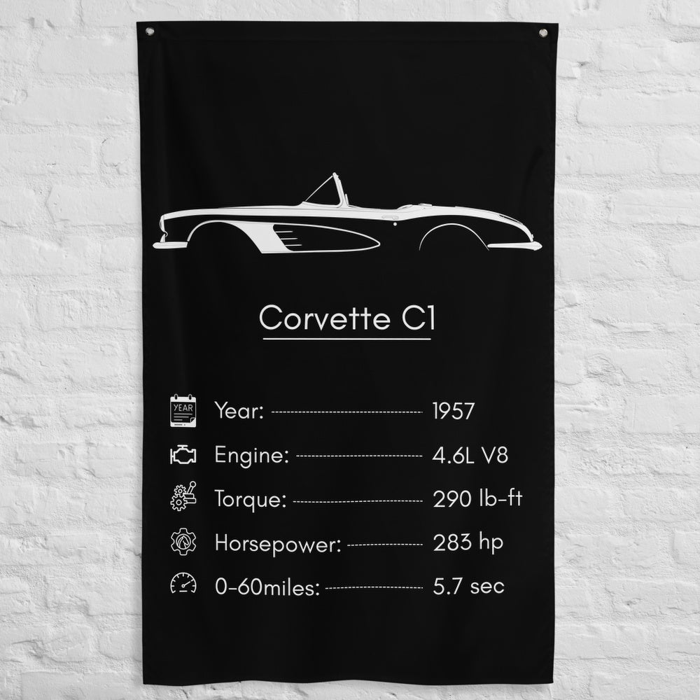 Chevrolet Corvette C1 1957 car silhouette spec flag - White Brick Wall