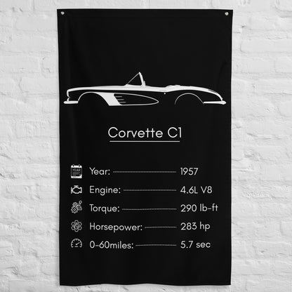 Chevrolet Corvette C1 1957 car silhouette spec flag - White Brick Wall