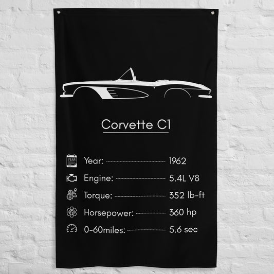 Chevrolet Corvette C1 1962 car silhouette spec flag - White Brick Wall
