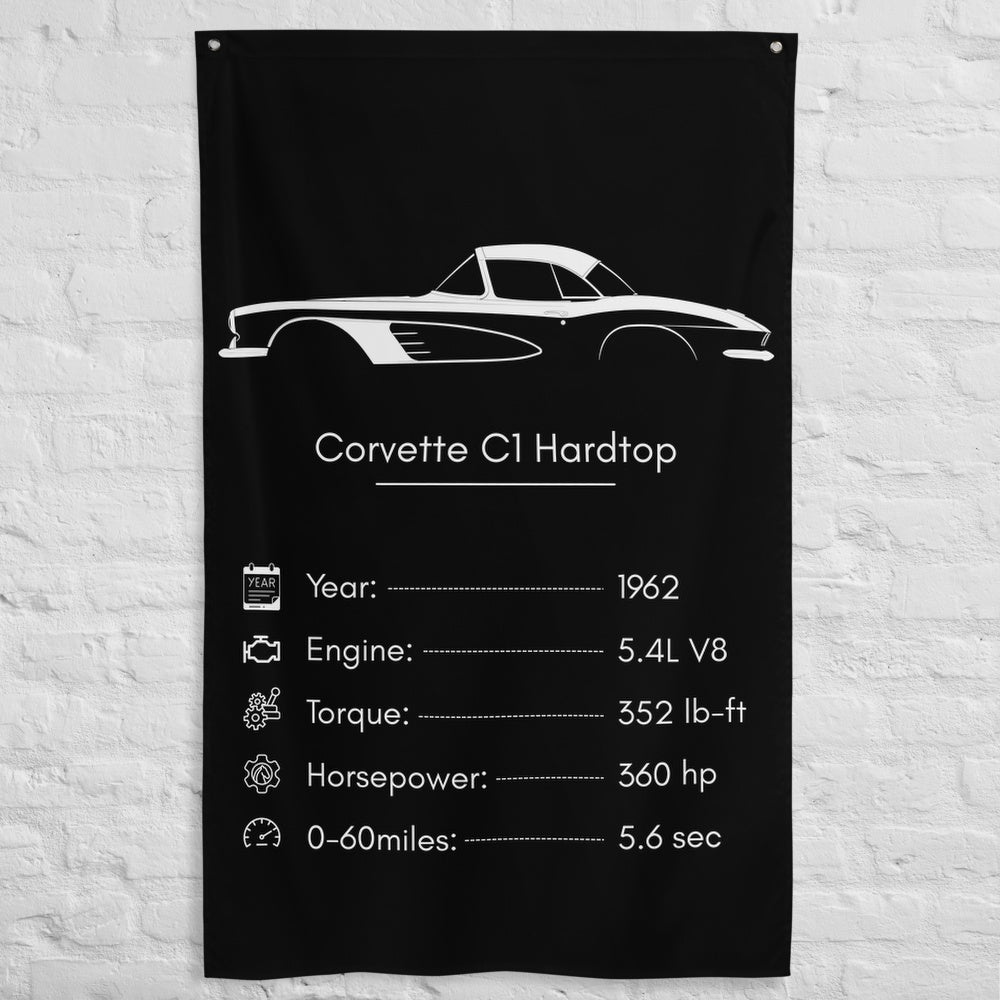 Chevrolet Corvette C1 Hardtop 1962 car silhouette spec flag - White Brick Wall