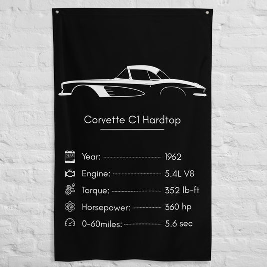 Chevrolet Corvette C1 Hardtop 1962 car silhouette spec flag - White Brick Wall