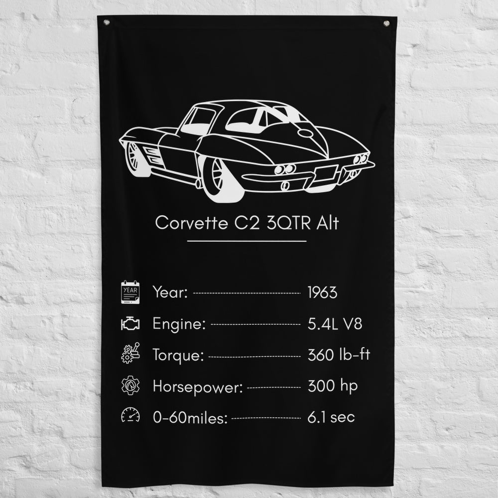 Chevrolet Corvette C2 3QTR 1963 (Design 2) car silhouette spec flag - White Brick Wall