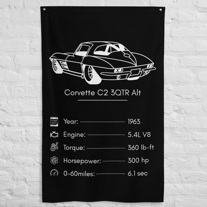 Chevrolet Corvette C2 3QTR 1963 (Design 2) car silhouette spec flag - White Brick Wall