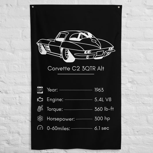 Chevrolet Corvette C2 3QTR 1963 (Design 2) car silhouette spec flag - White Brick Wall