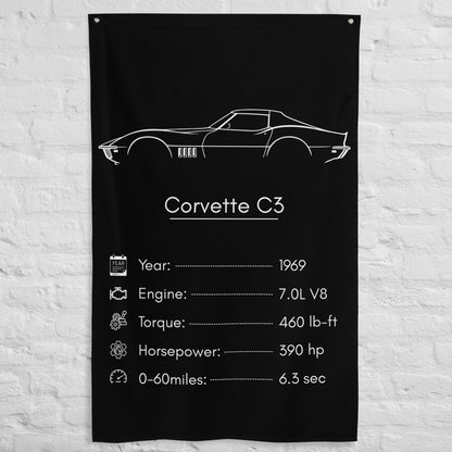 Chevrolet Corvette C3 1969 car silhouette spec flag - White Brick Wall