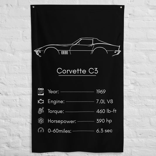 Chevrolet Corvette C3 1969 car silhouette spec flag - White Brick Wall