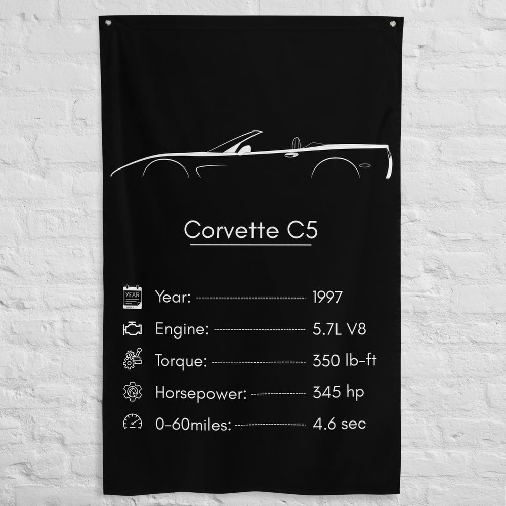 Chevrolet Corvette C5 Convertible 1997 car silhouette spec flag - White Brick Wall