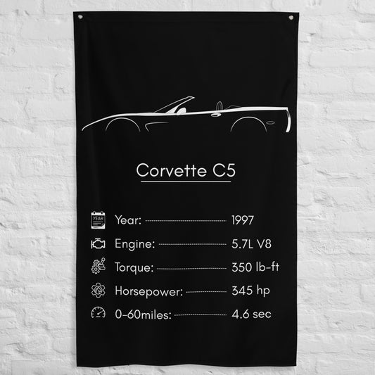 Chevrolet Corvette C5 Convertible 1997 car silhouette spec flag - White Brick Wall