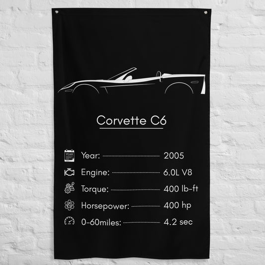 Chevrolet Corvette C6 2005 car silhouette spec flag - White Brick Wall