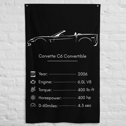 Chevrolet Corvette C6 Convertible 2006 car silhouette spec flag - White Brick Wall
