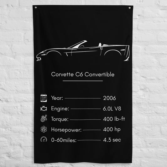 Chevrolet Corvette C6 Convertible 2006 car silhouette spec flag - White Brick Wall