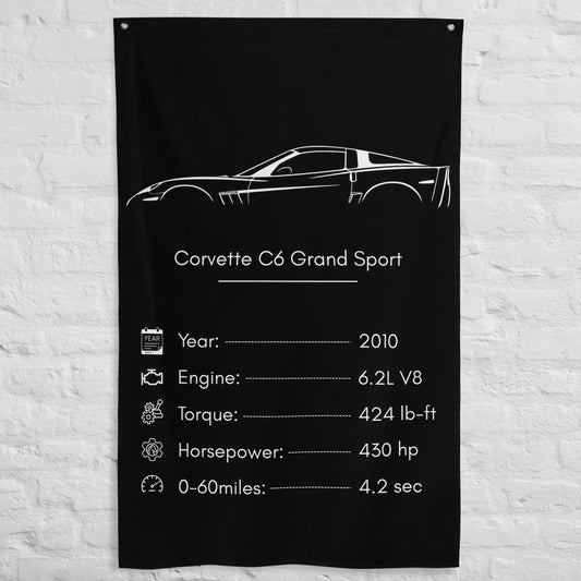 Chevrolet Corvette C6 Grand Sport 2010 car silhouette spec flag - White Brick Wall