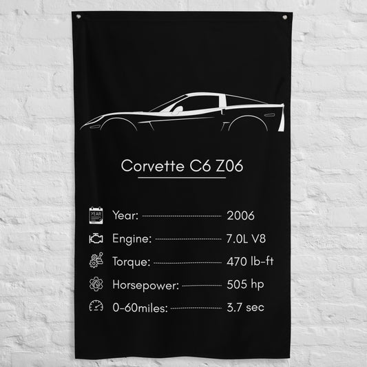 Chevrolet Corvette C6 Z06 2006 car silhouette spec flag - White Brick Wall